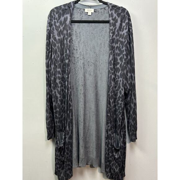 Style & Co Cardigan Sweater Womens XL Leopard Print Open Front Pockets Lightweig - Picture 1 of 8